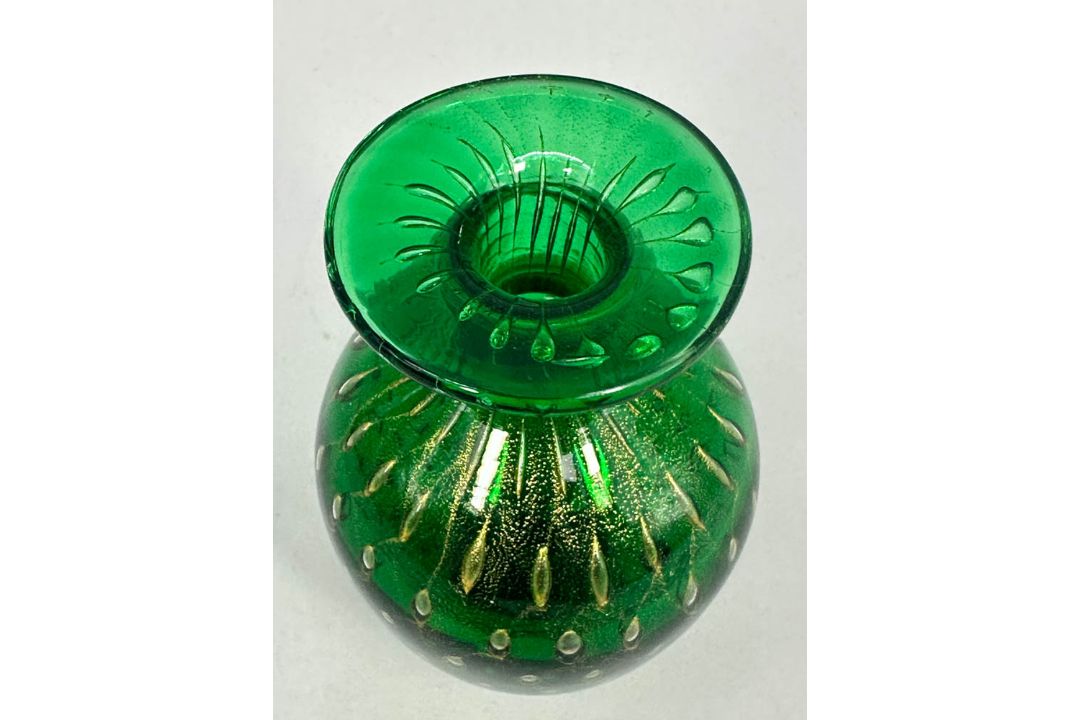 Murano green bullicante glass Perfume Bottle and Stopper with label, second half C20th - Image 5 of 7