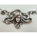 Silver Art Nouveau Necklace with a lady's head, French c1900