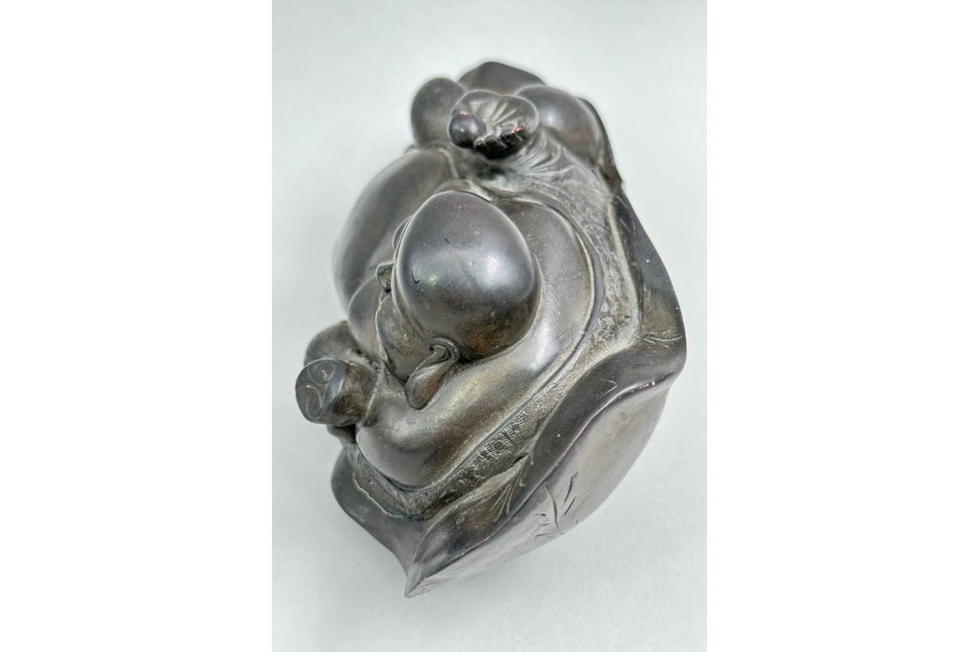 A Chinese Carved Wood Figure of Budai with a small signature plaque to the underside, C19th - Image 2 of 8