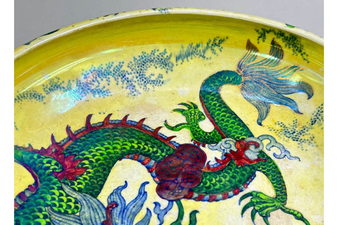 Yellow ground Bursley Ware Dragon Bowl by Frederick Rhead, circa 1920 - Image 4 of 8