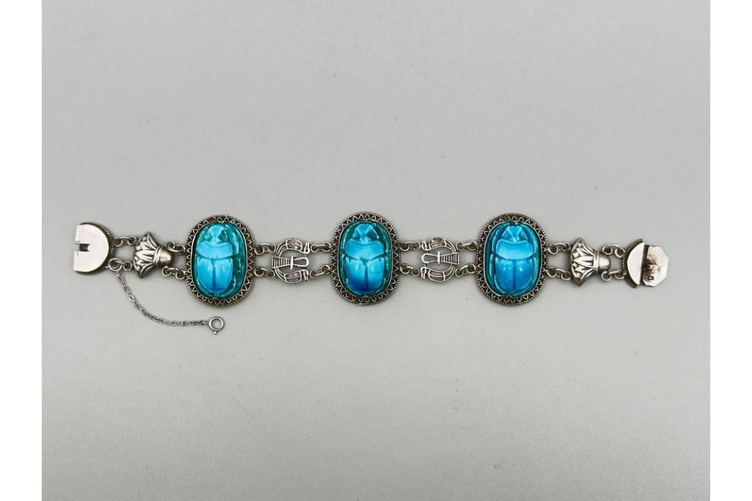 Egyptian bracelet with large faience scarabs, c1920 - Image 1 of 7