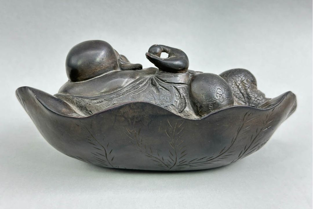 A Chinese Carved Wood Figure of Budai with a small signature plaque to the underside, C19th - Image 3 of 8