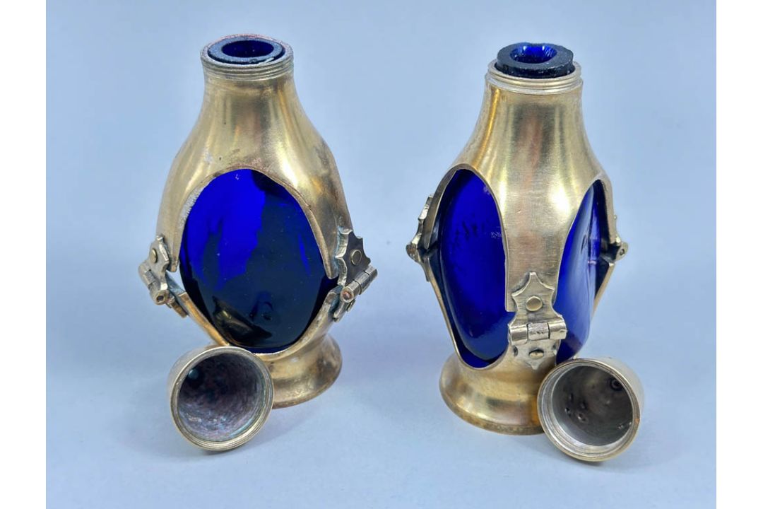 Arts and Crafts Brass and Cobalt Glass Salt and Pepper, early C20th - Image 4 of 5