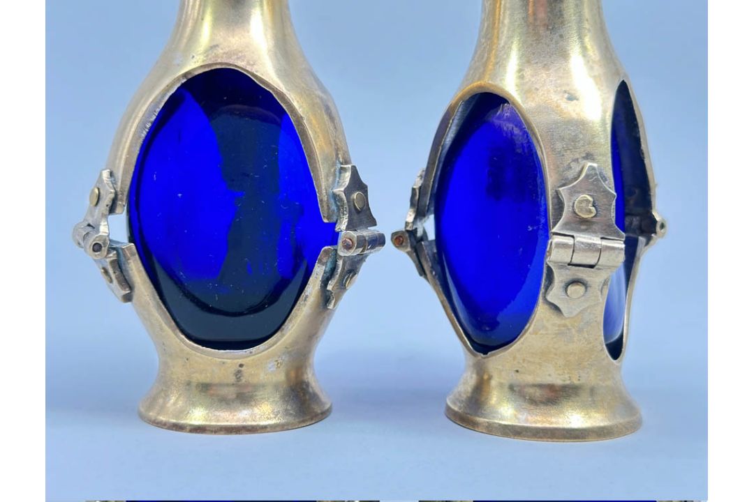 Arts and Crafts Brass and Cobalt Glass Salt and Pepper, early C20th - Image 3 of 5