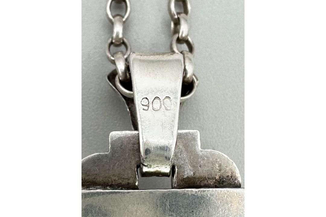 Art Nouveau silver pendant Necklace with chalcedony, probably France or Belgium c1920 - Image 6 of 9