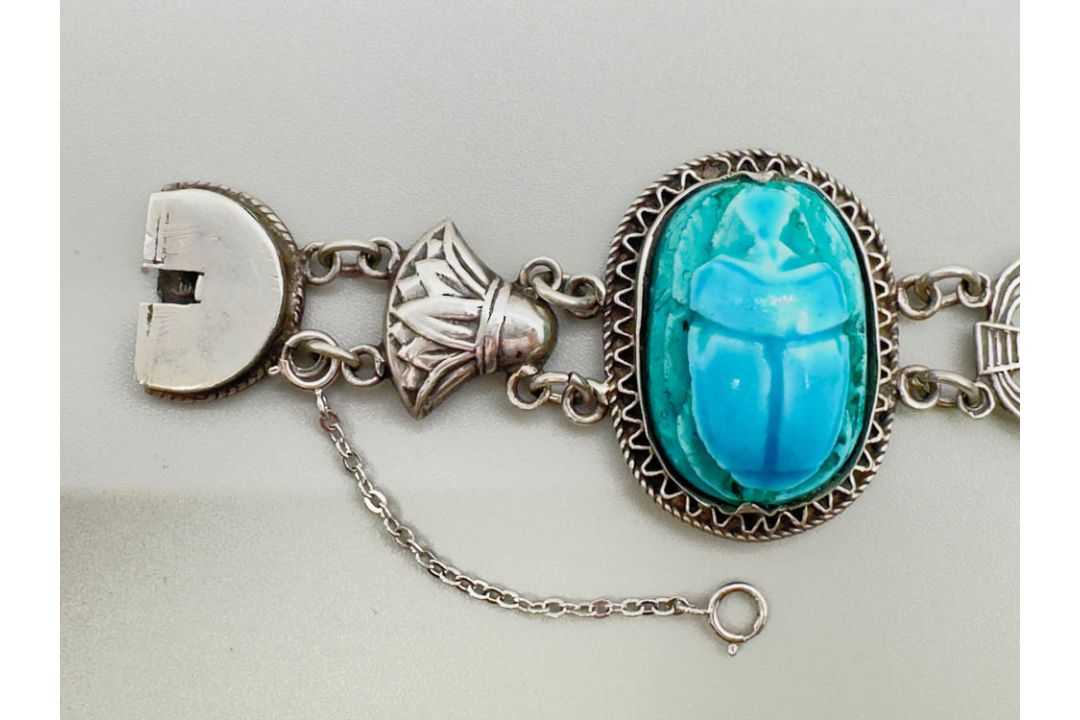 Egyptian bracelet with large faience scarabs, c1920 - Image 2 of 7