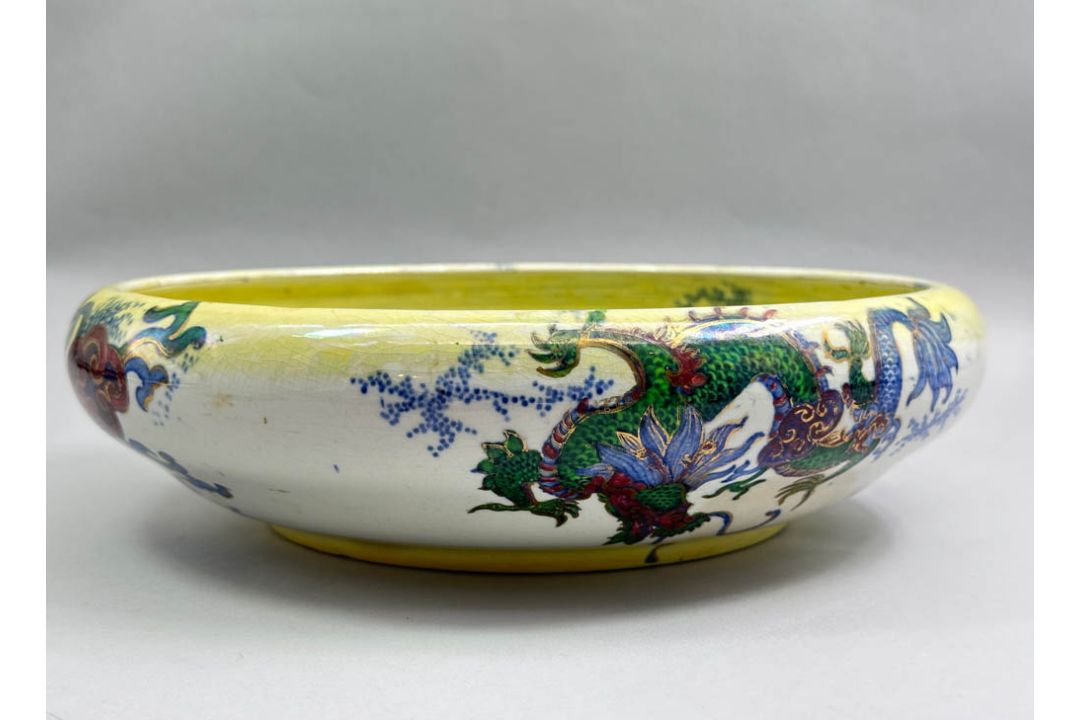 Yellow ground Bursley Ware Dragon Bowl by Frederick Rhead, circa 1920 - Image 6 of 8