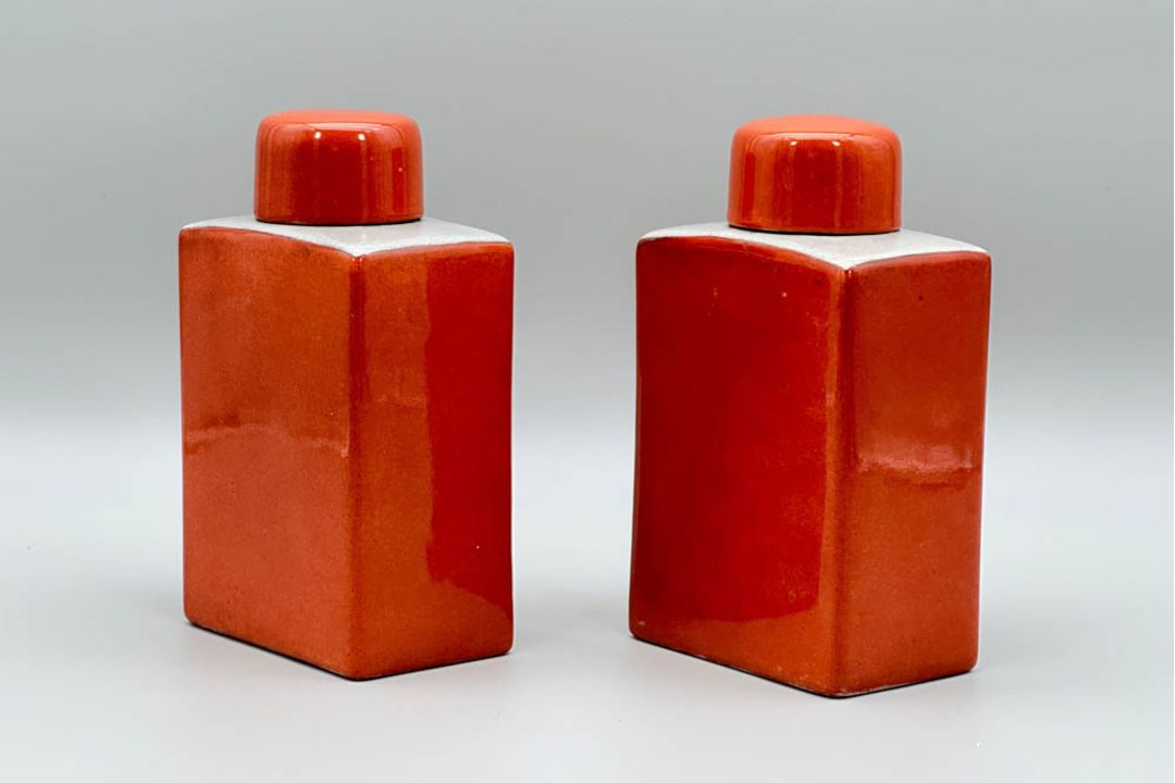 Pair of Orange Glazed Flasks and Covers, Fabienne Jouvin Paris, C20th - Image 2 of 10
