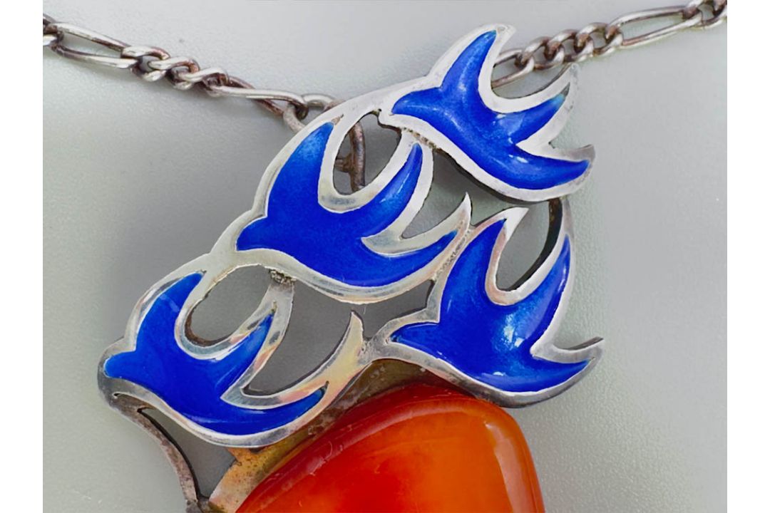 Amber and enamel necklace by Helga Exner, signed, Denmark c1990 - Image 5 of 10