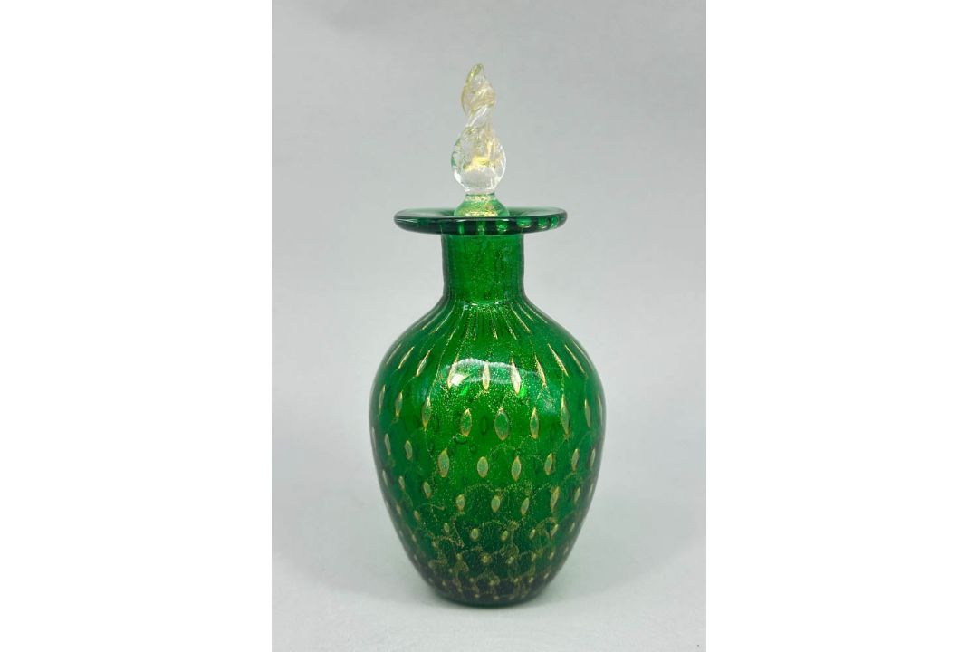 Murano green bullicante glass Perfume Bottle and Stopper with label, second half C20th - Image 2 of 7