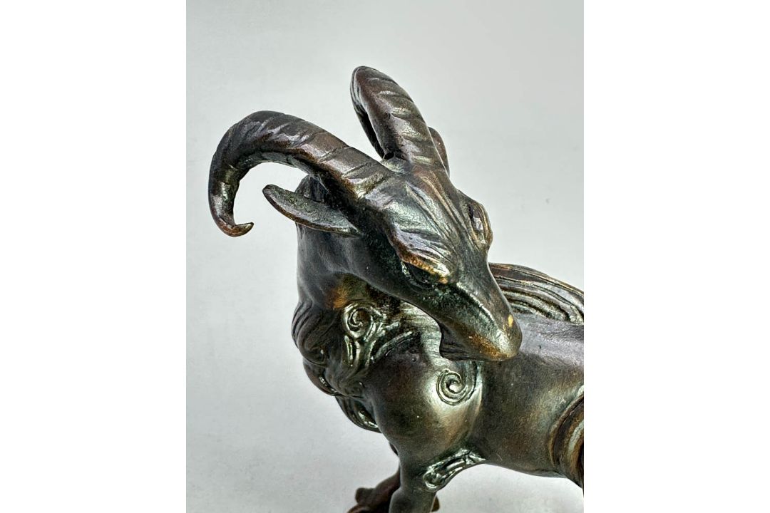 Chinese Bronze Scroll Weight in the form of a standing Goat, Qing Dynasty (1644-1912) - Image 6 of 8