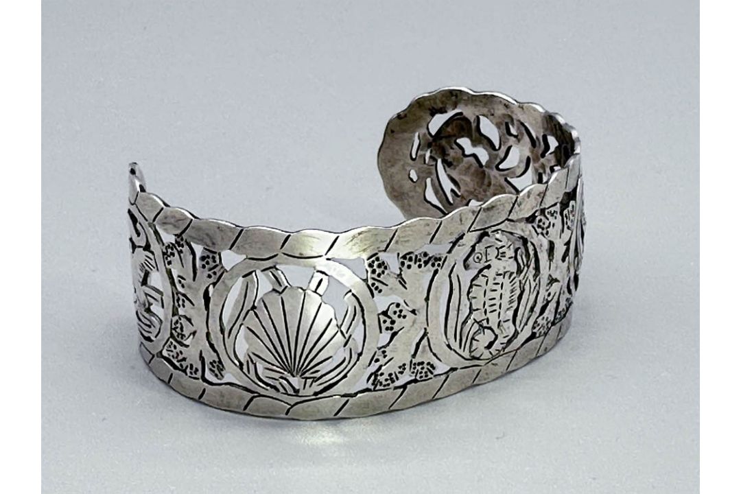 Silver Cuff Bracelet by Stavre Gregor Panis with maritime motifs, signed, American c1940 - Image 1 of 6