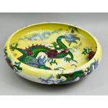 Yellow ground Bursley Ware Dragon Bowl by Frederick Rhead, circa 1920