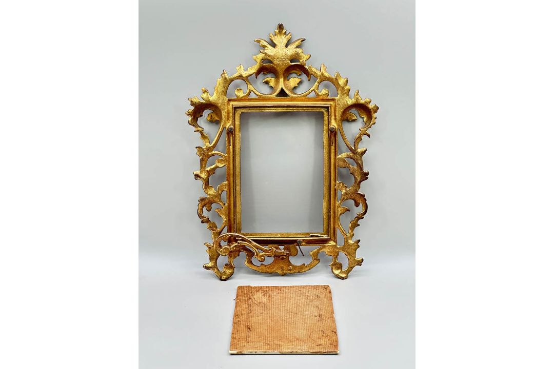 Rococo style gilt metal picture frame and antique photo tissue cover by Percy Lund & Co, 1890s/1920s - Image 6 of 11