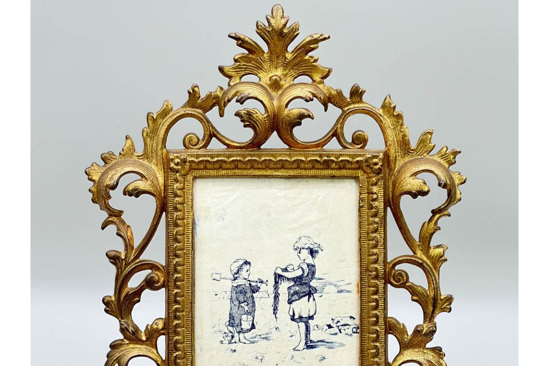 Rococo style gilt metal picture frame and antique photo tissue cover by Percy Lund & Co, 1890s/1920s - Image 2 of 11