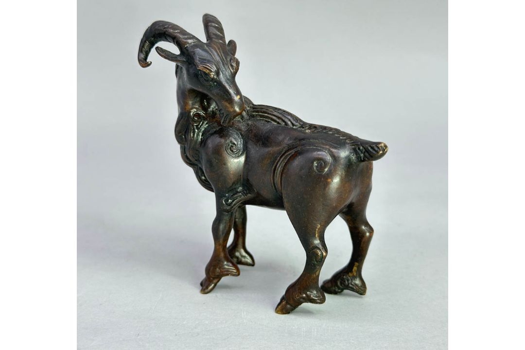 Chinese Bronze Scroll Weight in the form of a standing Goat, Qing Dynasty (1644-1912) - Image 1 of 8