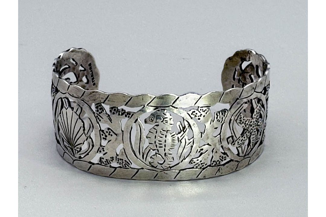Silver Cuff Bracelet by Stavre Gregor Panis with maritime motifs, signed, American c1940 - Image 3 of 6