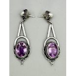 Art Nouveau silver Earrings with amethyst and pearl, probably French c1920