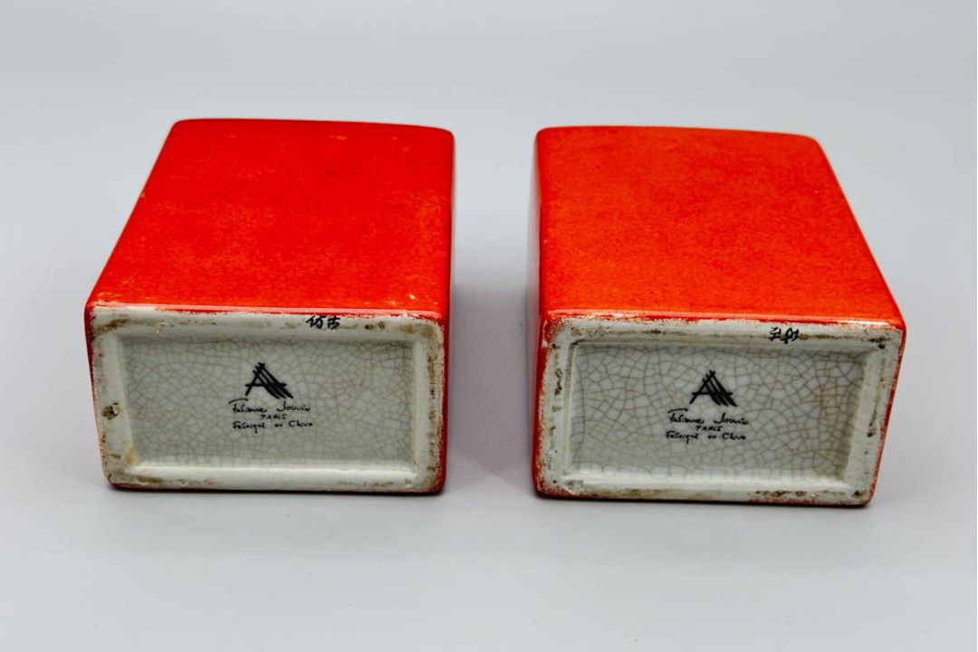 Pair of Orange Glazed Flasks and Covers, Fabienne Jouvin Paris, C20th - Image 6 of 10