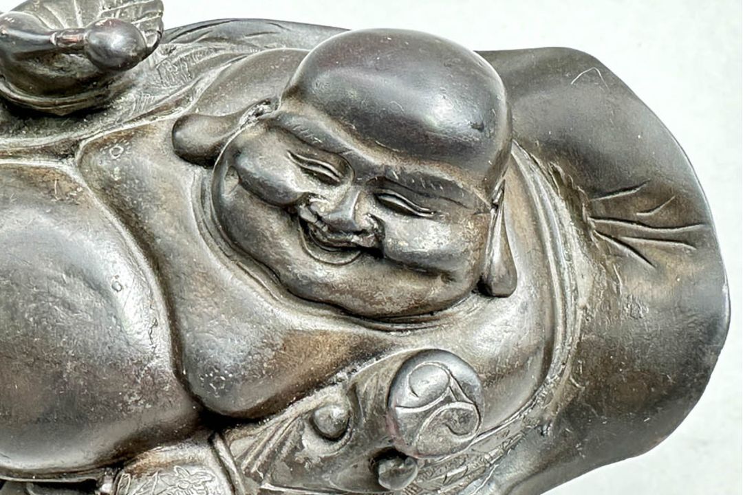 A Chinese Carved Wood Figure of Budai with a small signature plaque to the underside, C19th - Image 5 of 8