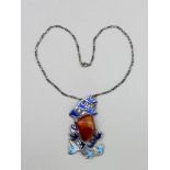 Amber and enamel necklace by Helga Exner, signed, Denmark c1990