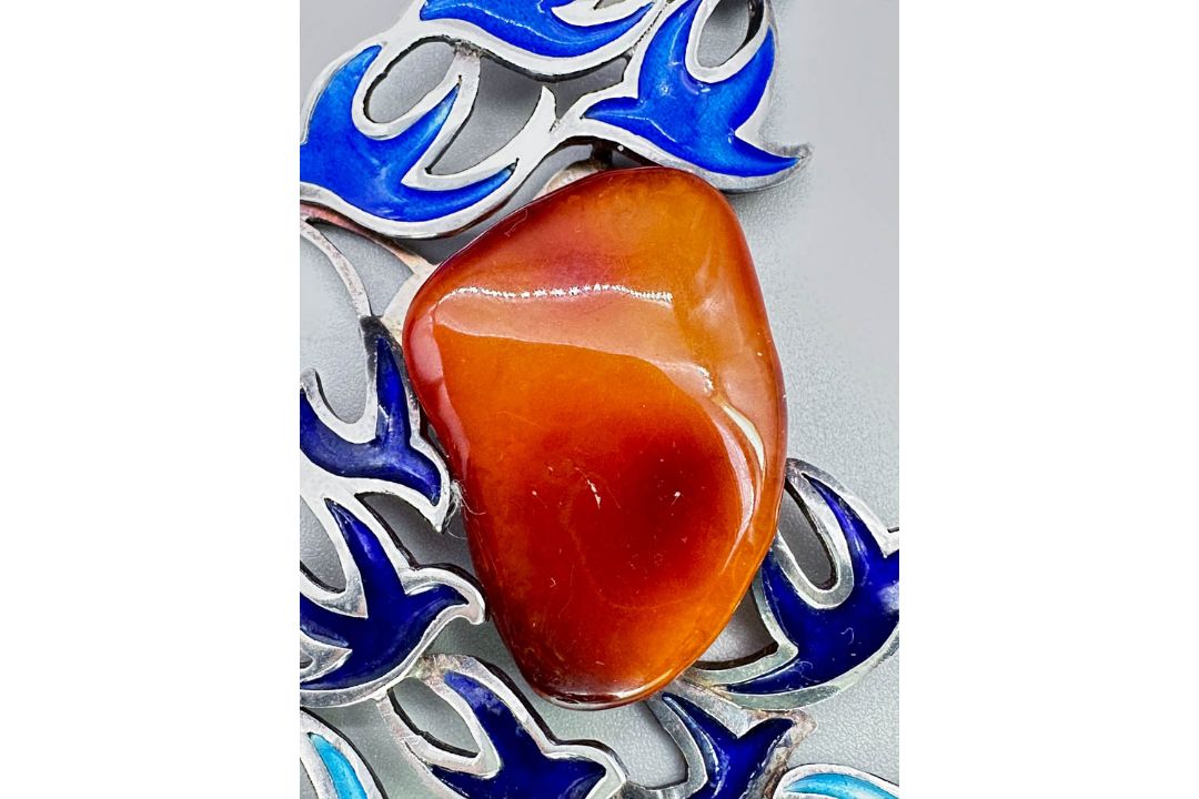 Amber and enamel necklace by Helga Exner, signed, Denmark c1990 - Image 3 of 10