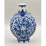 Chinese blue and white Pilgrim or Moon Vase decorated with dragons and flowers, C19th