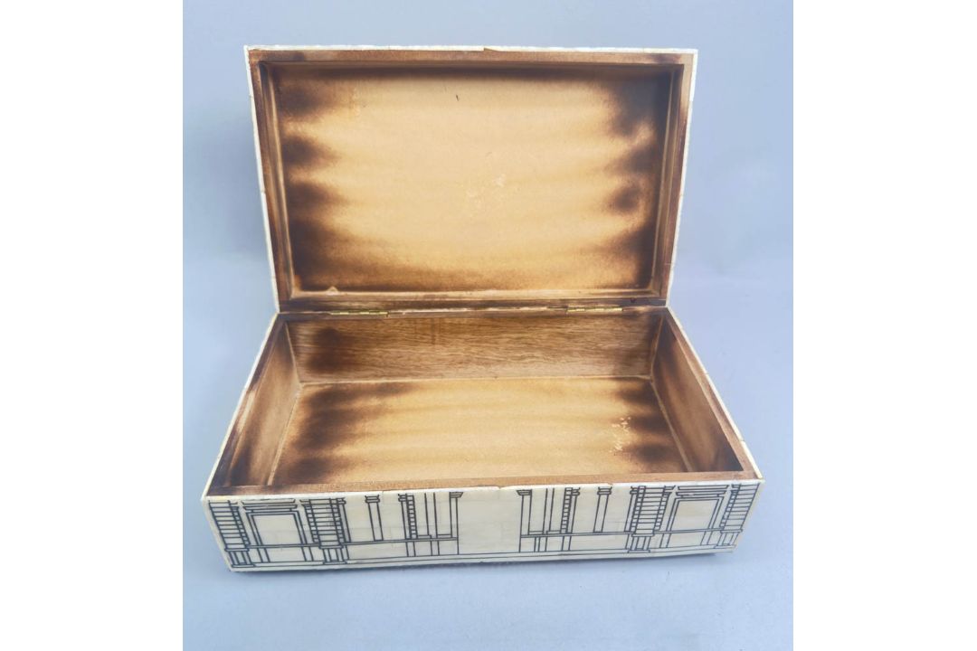 Bone parquetry box decorated in the manner of Fornasetti, Venetian, mid C20th - Image 6 of 7