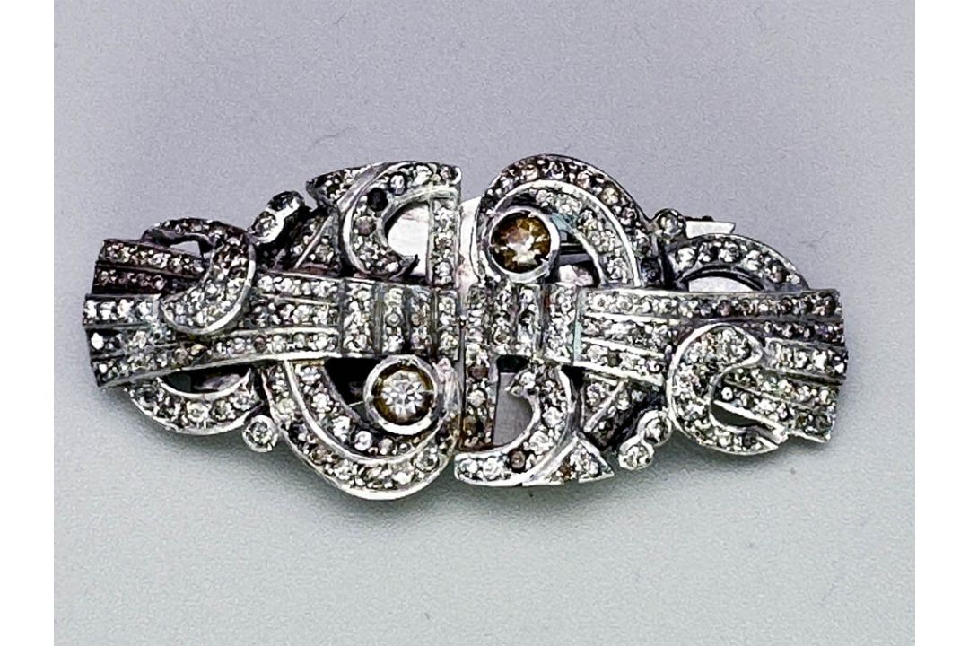 Art Deco silver dress clips/brooch, American, c1930 - Image 1 of 9