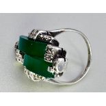 Art Deco silver Ring with chalcedony plaques and marcasites, c1930