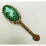 Empire style hairbrush with malachite glass panel, Ingrid, Hoffman-Schlevogt, Czechoslovakia, 1930s