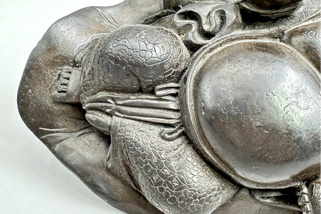 A Chinese Carved Wood Figure of Budai with a small signature plaque to the underside, C19th - Image 6 of 8