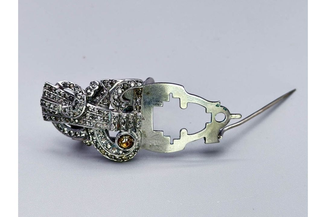 Art Deco silver dress clips/brooch, American, c1930 - Image 4 of 9