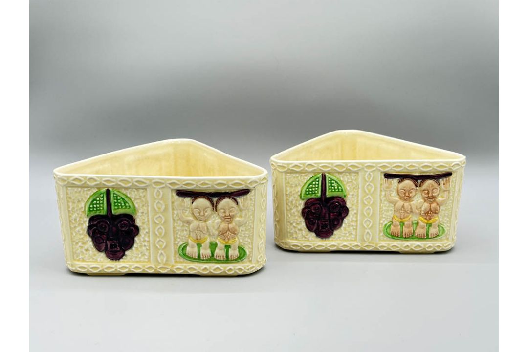 Unusual Pair of triangular form Aztec pattern Planters, Shorter and Son, second half C20th - Image 1 of 12