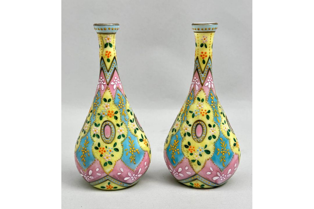 Pair of Bohemian Harrach Glass Vases, Morocco pattern, second half C19th - Image 1 of 10