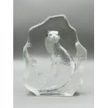 Lead crystal glass Otter paperweight, Mats Jonasson for Maleras Glasbruk, Sweden, late C20th