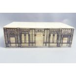 Bone parquetry box decorated in the manner of Fornasetti, Venetian, mid C20th