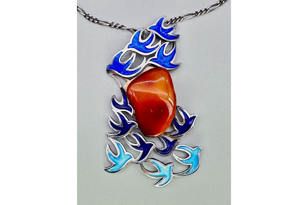 Amber and enamel necklace by Helga Exner, signed, Denmark c1990 - Image 2 of 10