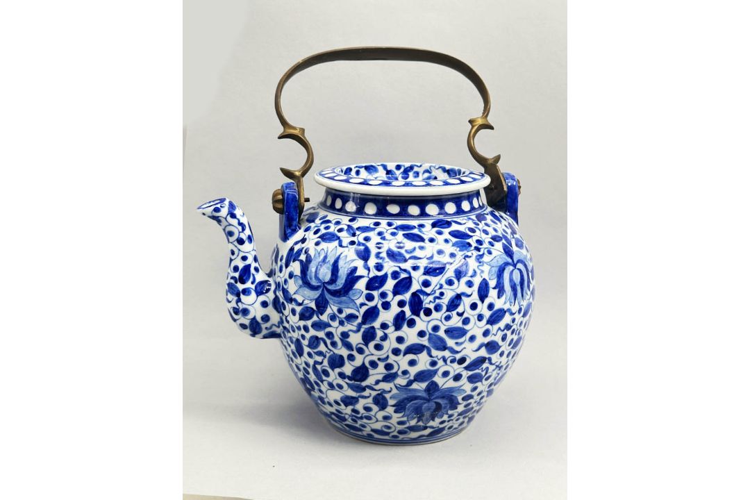 Exceptionally large Chinese Blue and White Teapot with metal handle, late C19th - Image 1 of 10