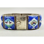 Persian silver bracelet with inset enamel plaques, c1930