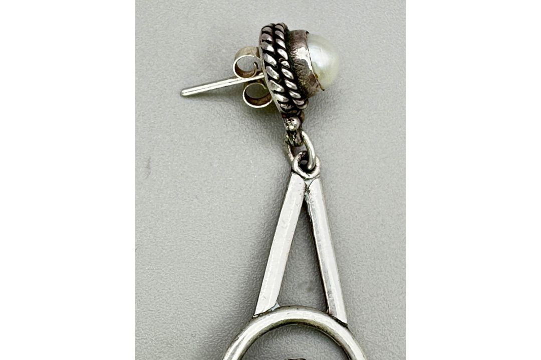 Art Nouveau silver Earrings with amethyst and pearl, probably French c1920 - Image 3 of 7