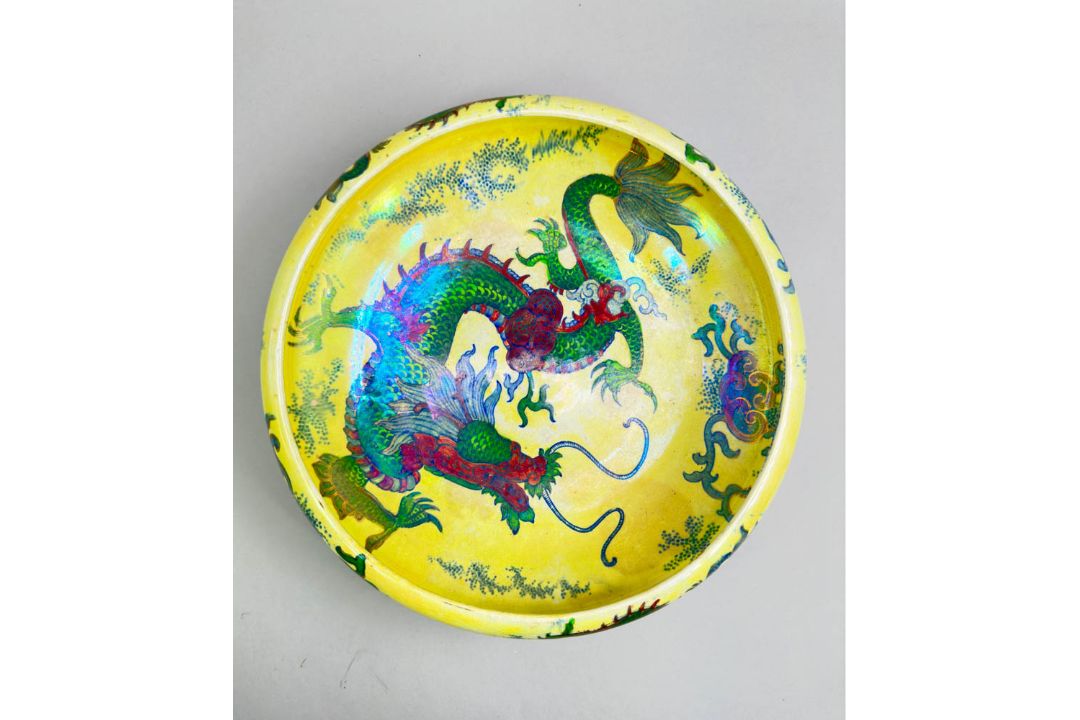 Yellow ground Bursley Ware Dragon Bowl by Frederick Rhead, circa 1920 - Image 2 of 8