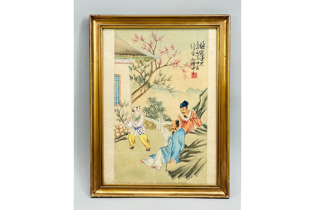 Chinese Watercolour Painting on Silk, possibly with a poem by Li Ciming, first half C20th - Image 1 of 8