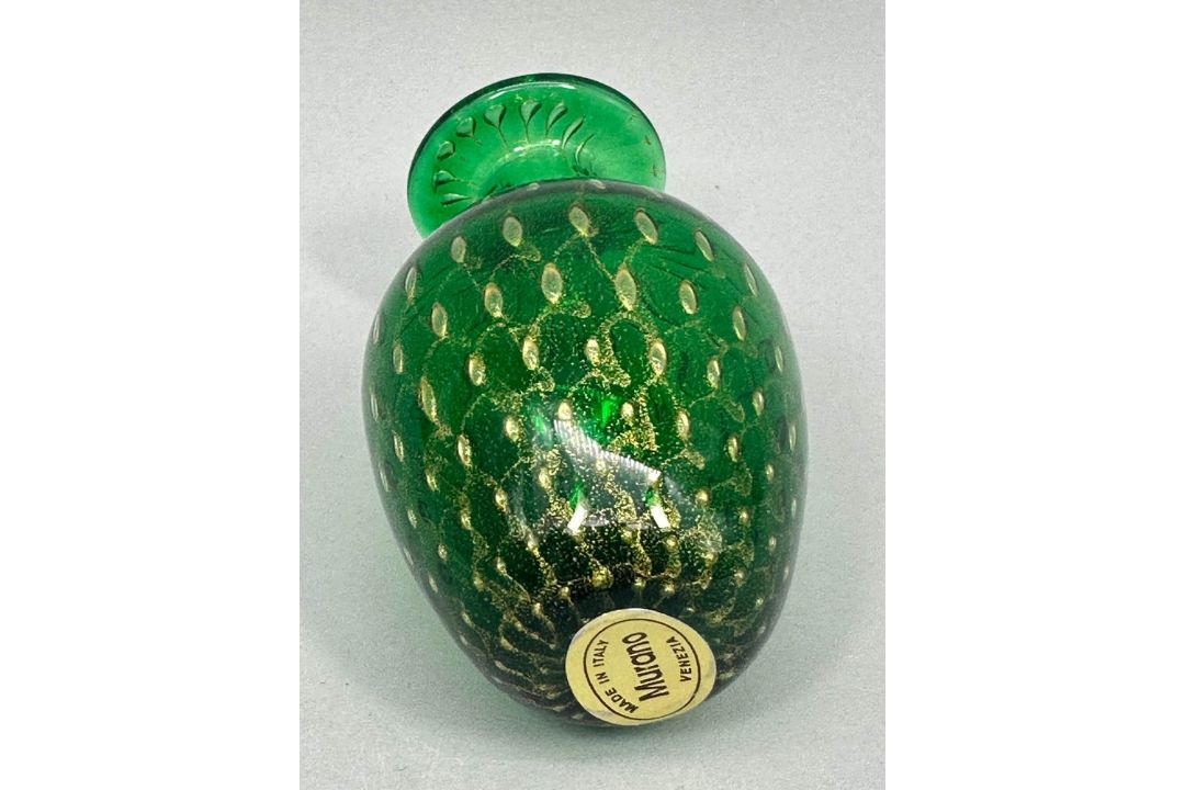 Murano green bullicante glass Perfume Bottle and Stopper with label, second half C20th - Image 6 of 7
