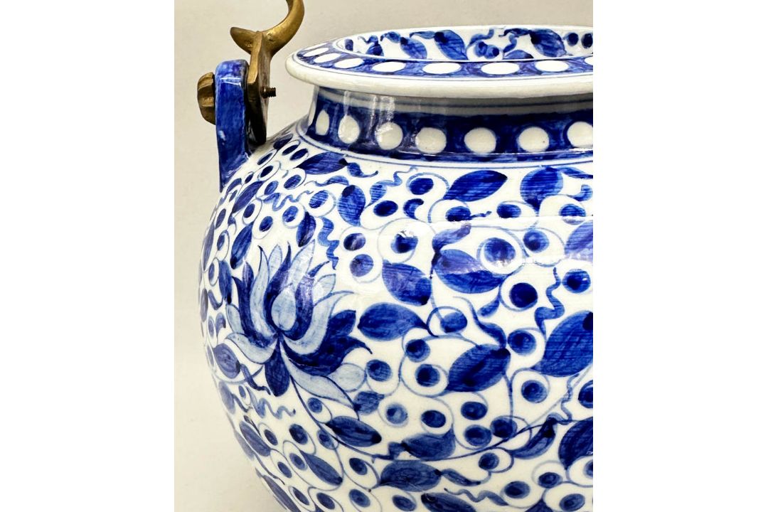 Exceptionally large Chinese Blue and White Teapot with metal handle, late C19th - Image 4 of 10
