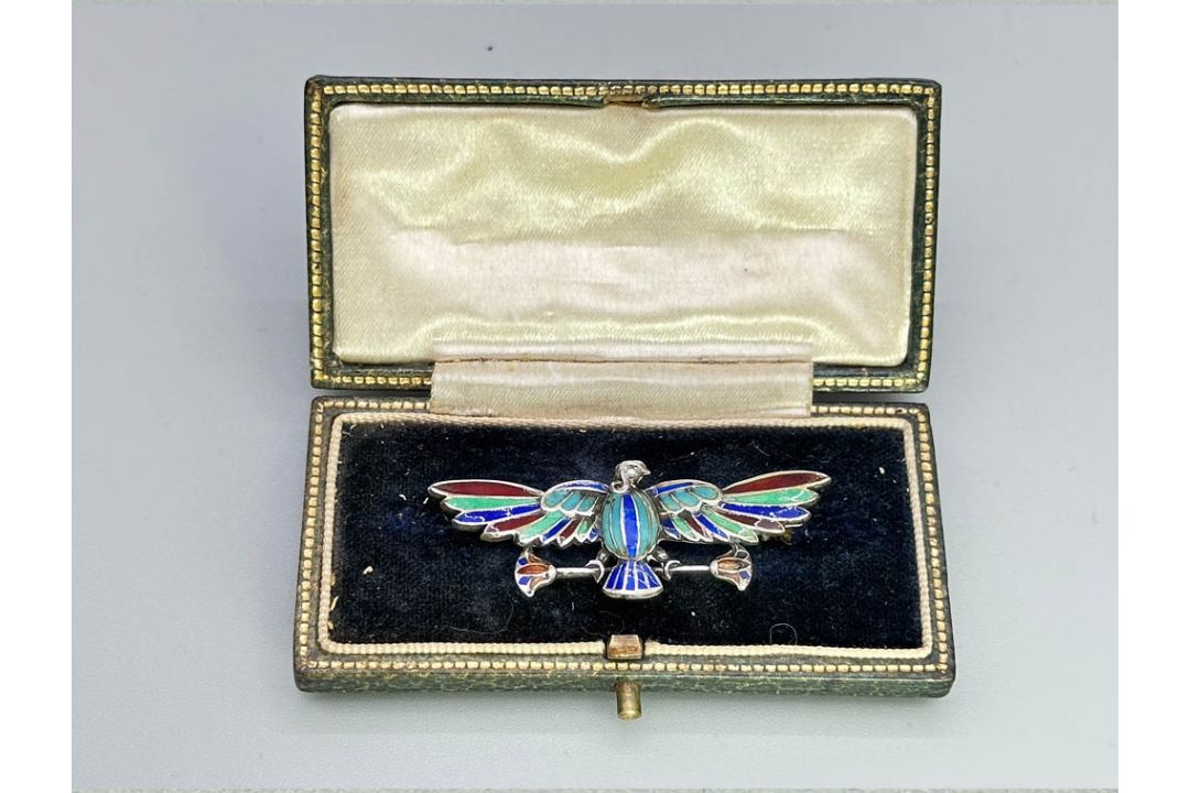 Georgian Egyptian Revival silver and enamel Brooch, c1820 - Image 7 of 7
