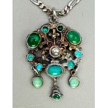 Austro-Hungarian turquoise pendant on modern chain, the pendant c1880
