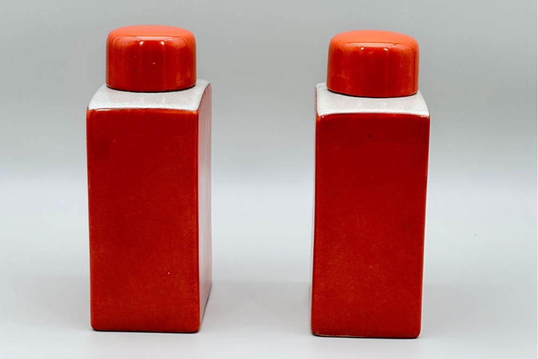 Pair of Orange Glazed Flasks and Covers, Fabienne Jouvin Paris, C20th - Image 3 of 10