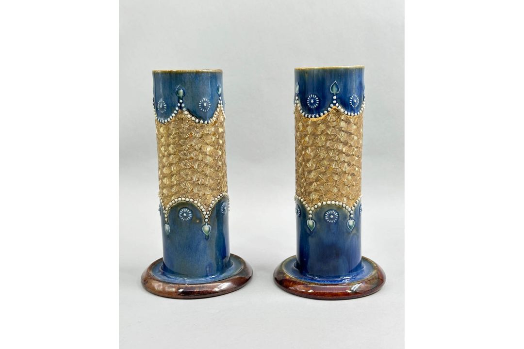 Pair of Royal Doulton Spill Vases with gilt decoration, model number 8409, 1920s - Image 1 of 7