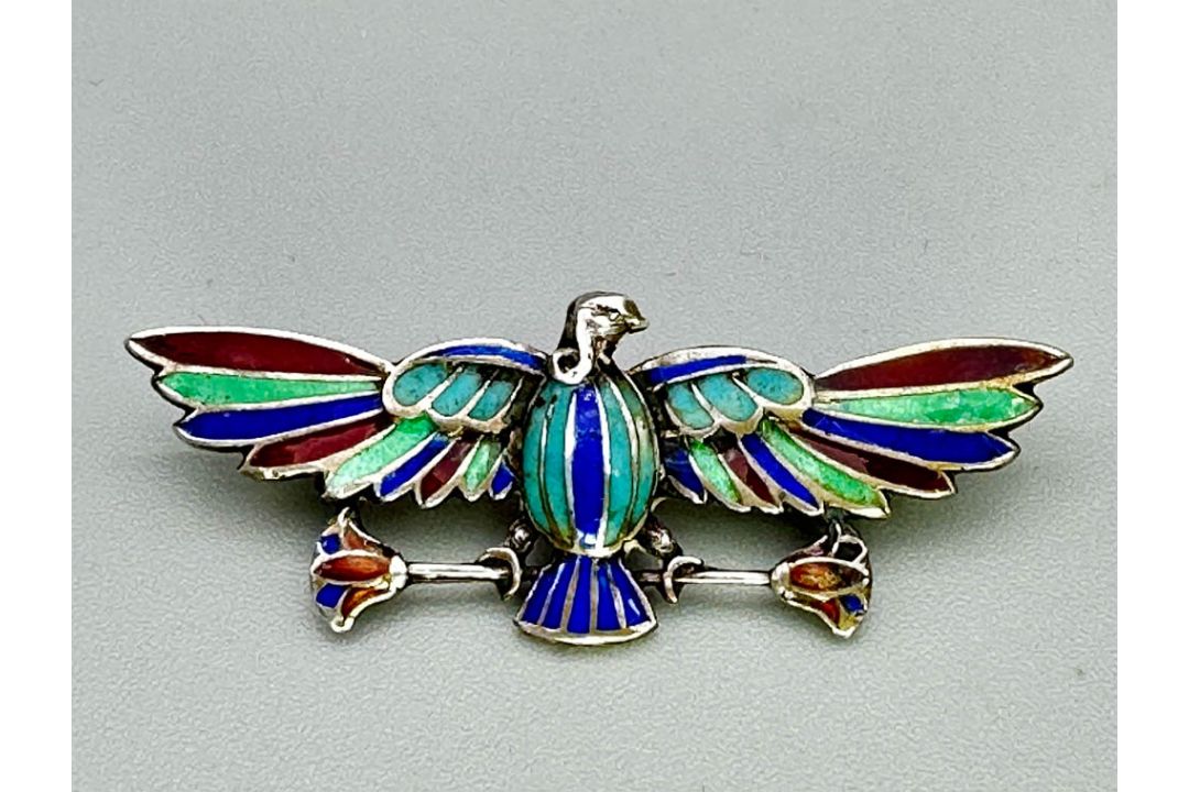 Georgian Egyptian Revival silver and enamel Brooch, c1820 - Image 1 of 7